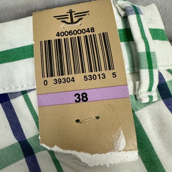 Docker Khaki Short Flat Front Straight Fit Mens Plaid 38" Waist Green & Blue - Picture 4 of 7